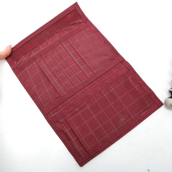 Vintage Plaid Nylon Wallet Red Burgundy Checks Zipper Velcro Closure - Picture 4 of 8